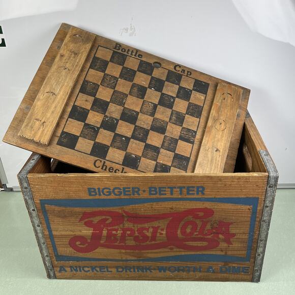 Vintage Pepsi Cola Advertising Wooden Wood Crate A Nickel Drink Worth A Dime - Picture 14 of 15